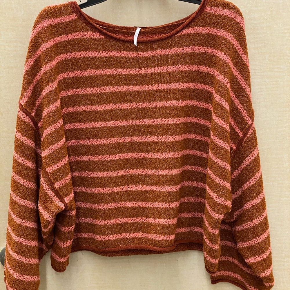 Free People Bardot Striped Chunky Sweater in Cedar